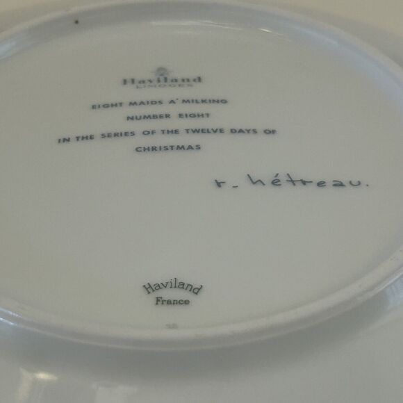 Haviland Limoges The 12 Days of Christmas Plate Eight Maids Milking 1977 Signed - Picture 5 of 6